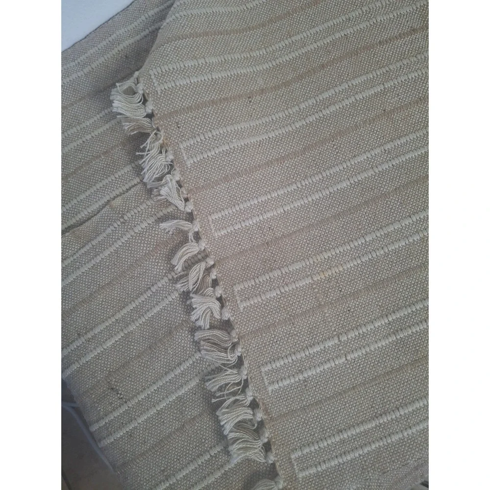 Boho Striped Woven Throw Blanket Beige Cream Fringe Neutral Farmhouse Decor set6